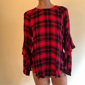 NWOT Mustard Seed Brand Red & Black Plaid Top